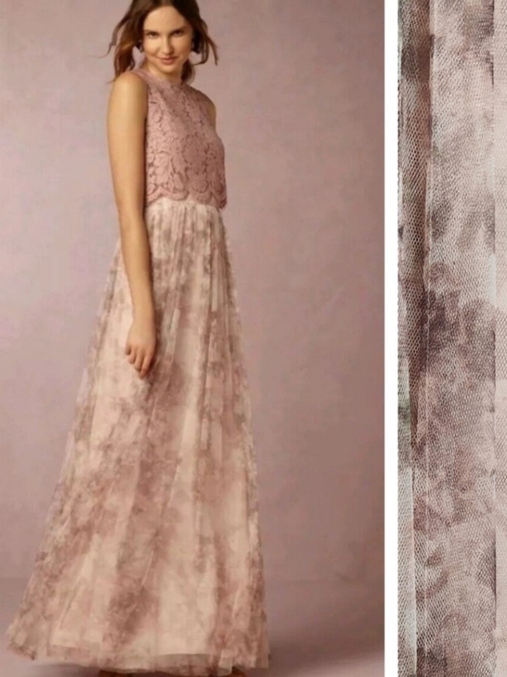 Jenny Yoo Collection Blush Pink Watercolor Printed Arabella Tulle Maxi Skirt